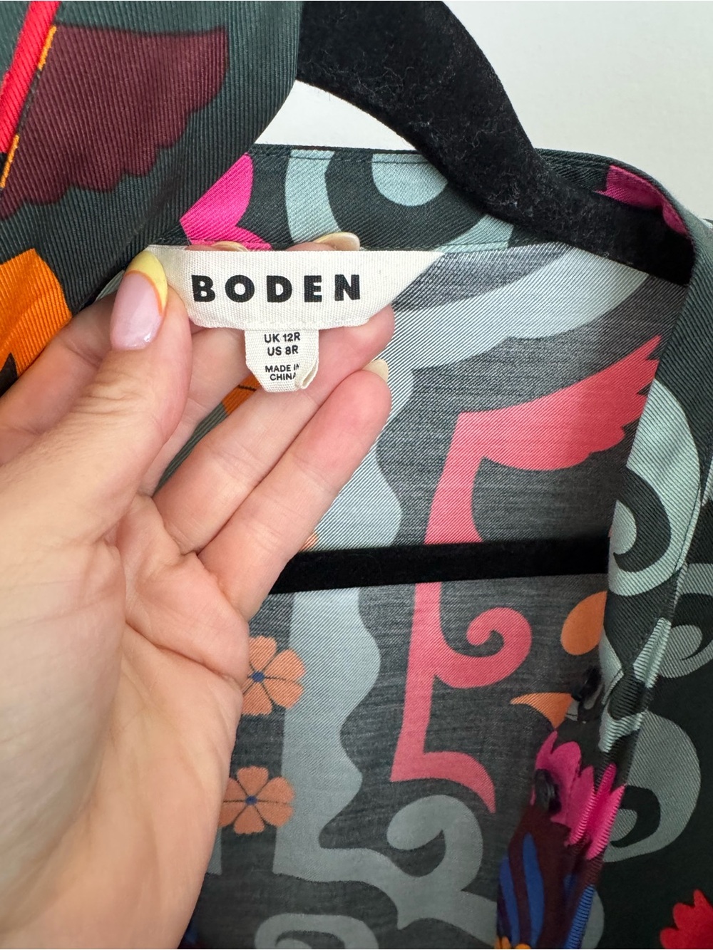 Boden Green Midi Dress with Pink, Orange and Blue Print - Picture 3 of 5